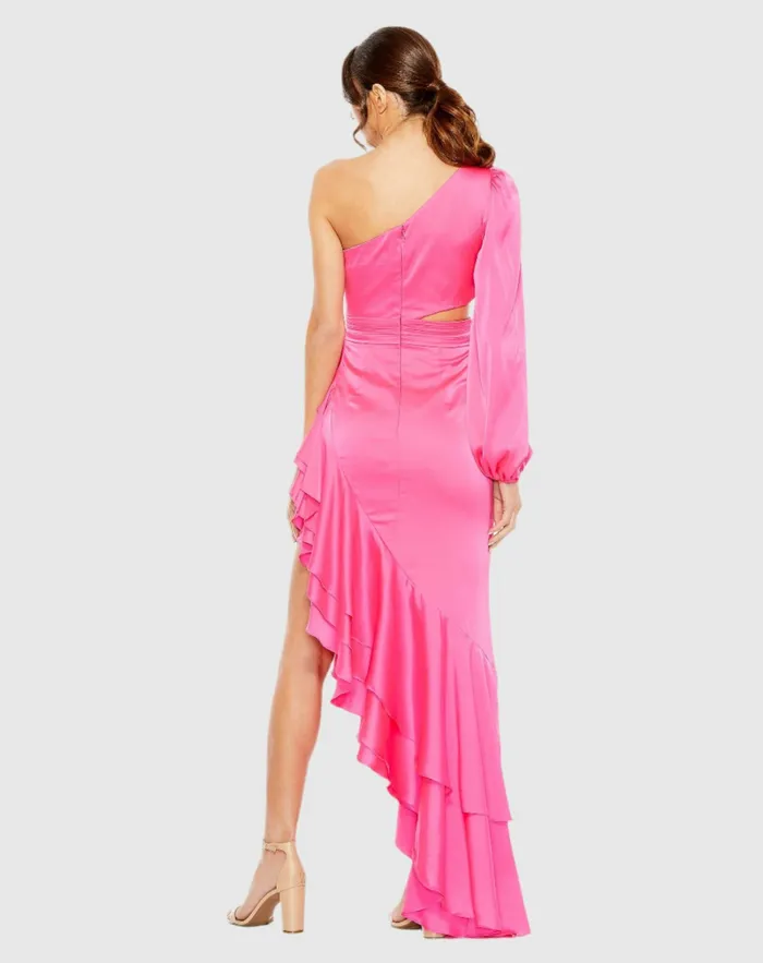 Daytime Dresses Women Mac Duggal One Sleeve Cut Out Asymmetrical Ruffled Gown Cobalt