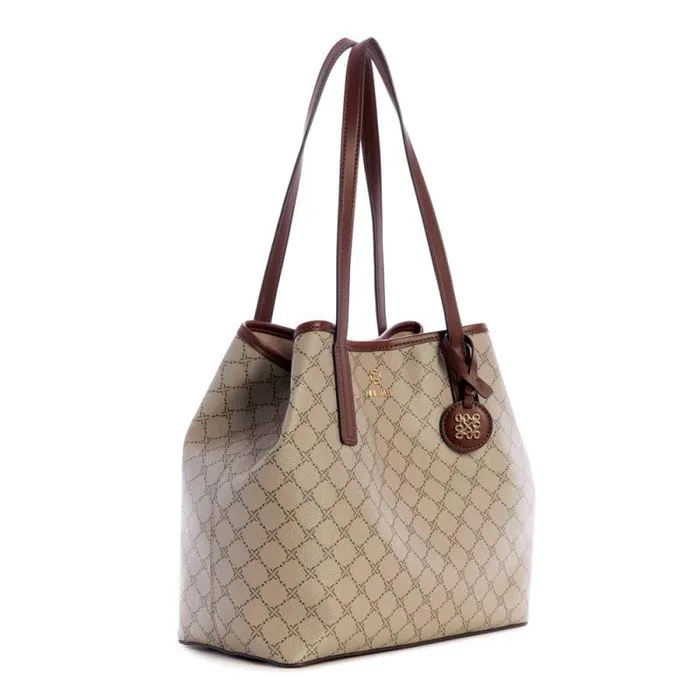 Delaine 2 In 1 Tote Beige Logo Mahogany Women Nine West Totes and Backpacks Delaine 2 In 1 Tote Beige Logo Mahogany Women Nine West Totes and Backpacks