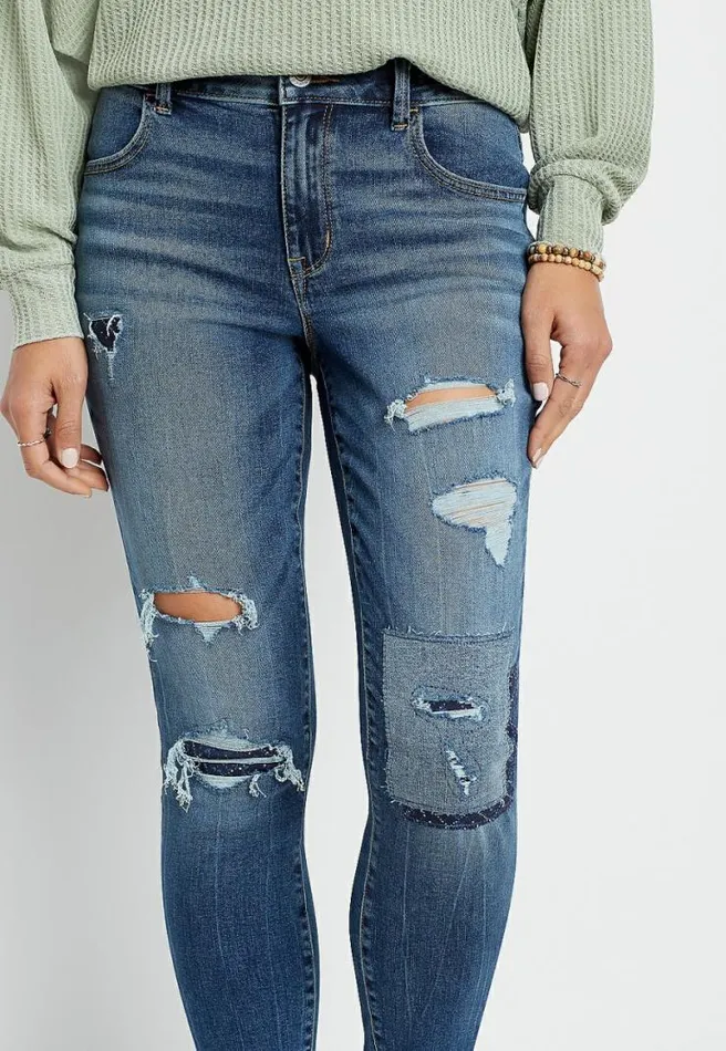 Denimflex High Rise Dark Patchwork Destructed Jegging Women Maurices Jeans