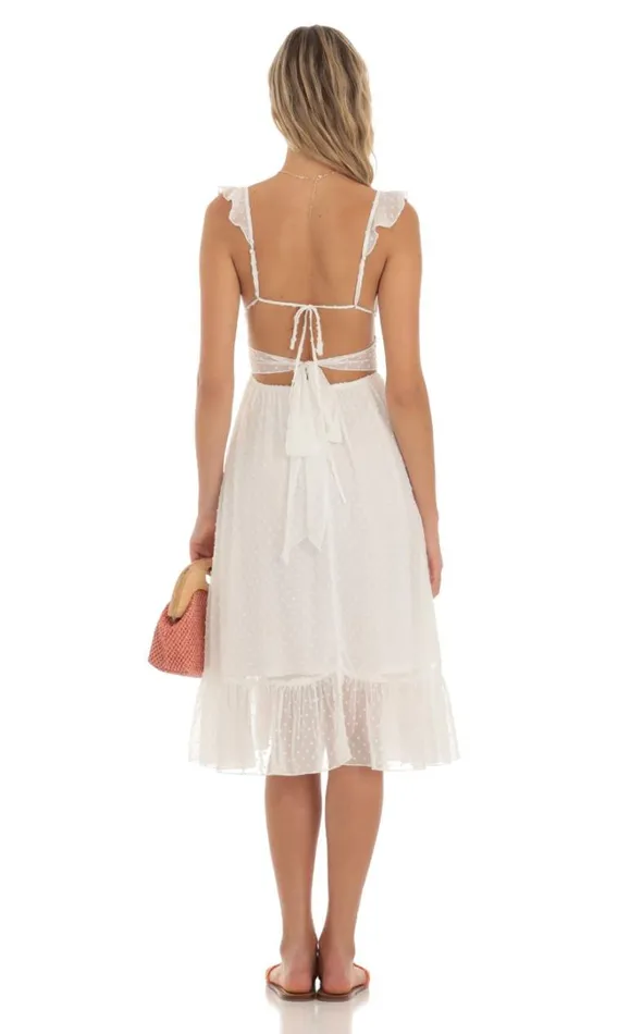 Dotted Chiffon Midi Dress White Women LUCY IN THE SKY Midi Dresses Dotted Chiffon Midi Dress White Women LUCY IN THE SKY Midi Dresses