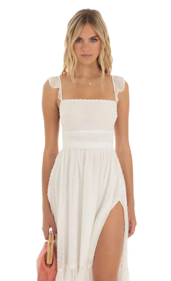 Dotted Chiffon Midi Dress White Women LUCY IN THE SKY Midi Dresses Dotted Chiffon Midi Dress White Women LUCY IN THE SKY Midi Dresses