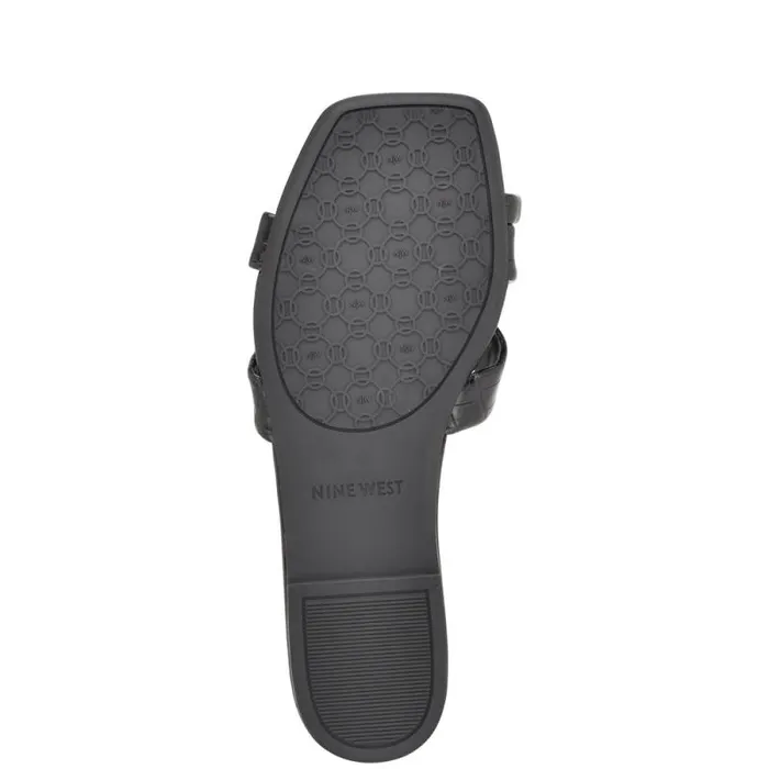 Dotty Flat Slide Sandals Black Embossed Croco Women Nine West Sandals Dotty Flat Slide Sandals Black Embossed Croco Women Nine West Sandals