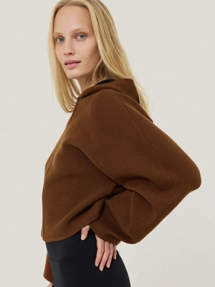 Double Face Zip Hoodie Brown Women Jigsaw Knitwear and Cashmere