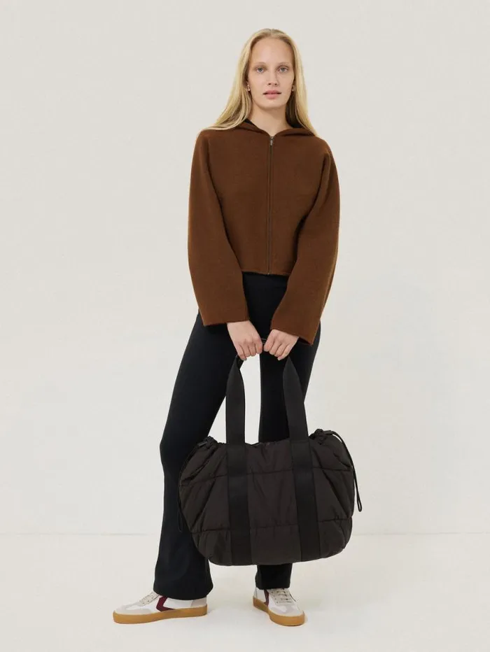 Double Face Zip Hoodie Brown Women Jigsaw Knitwear and Cashmere