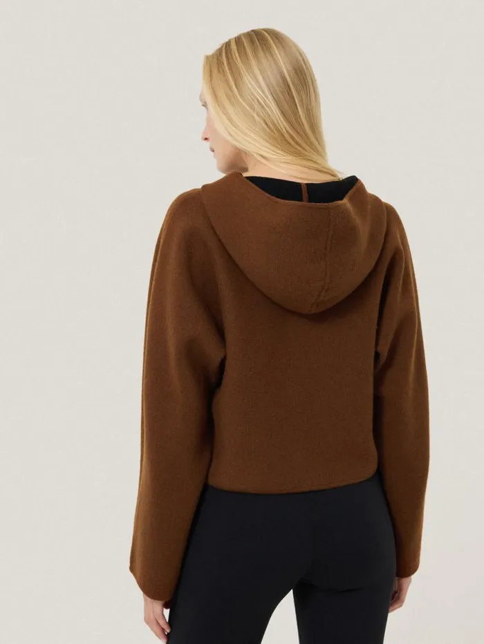 Double Face Zip Hoodie Brown Women Jigsaw Knitwear and Cashmere