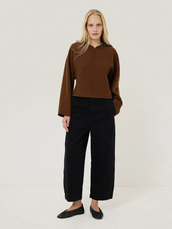 Double Face Zip Hoodie Brown Women Jigsaw Knitwear and Cashmere