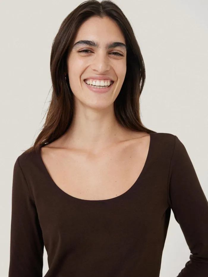 Double Front Ballet Neck Top Brown Women Jigsaw Pyjamas and Loungewear