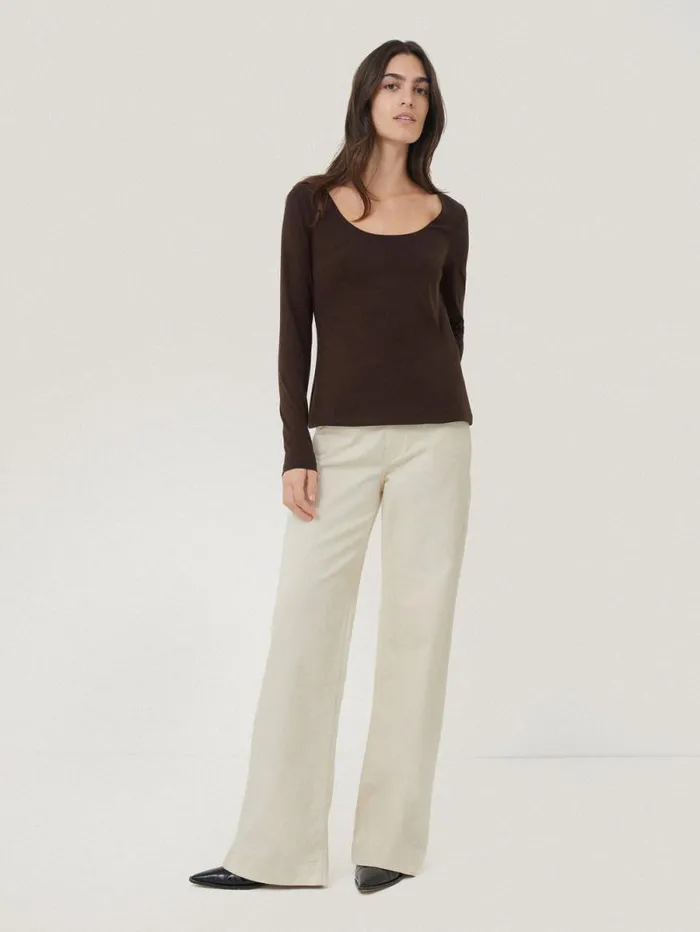 Double Front Ballet Neck Top Brown Women Jigsaw Pyjamas and Loungewear