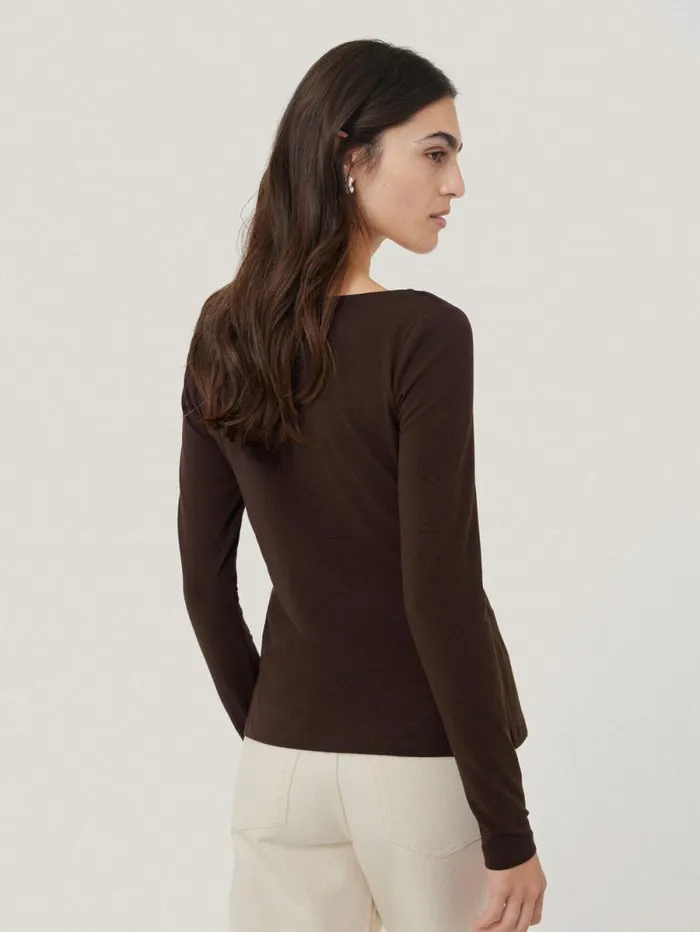 Double Front Ballet Neck Top Brown Women Jigsaw Pyjamas and Loungewear