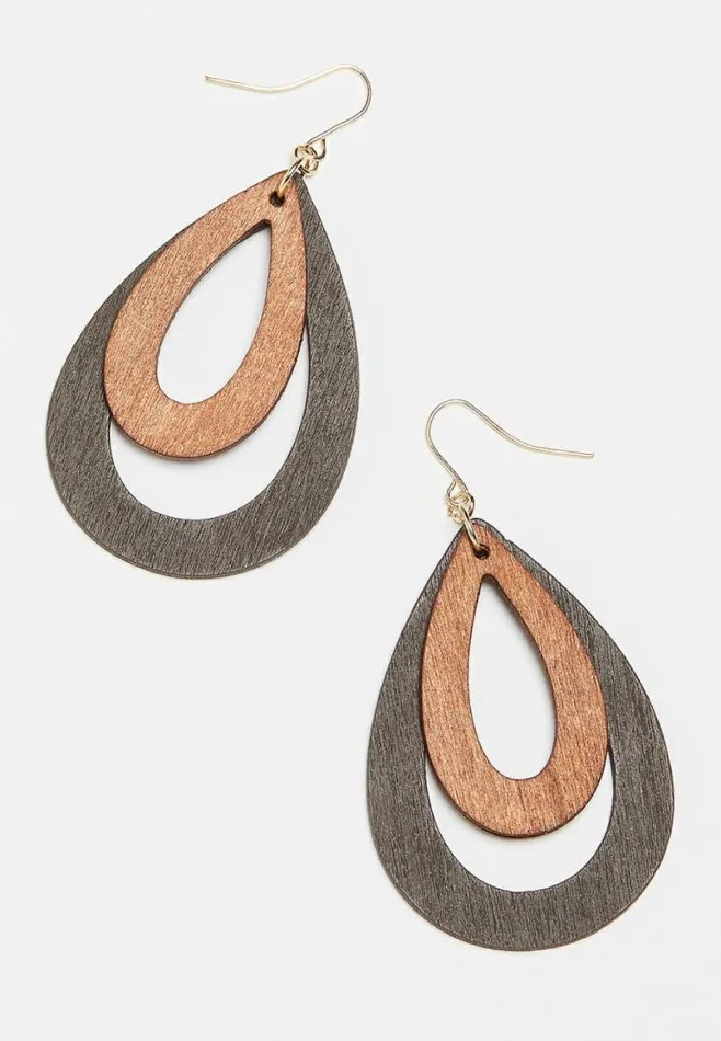 Double Wood Teardrop Earrings Women Maurices Jewelry