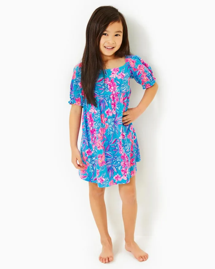 Dresses and Rompers Girls Lilly Pulitzer Girls Mini Delaney Dress Cumulus Blue Orchid Oasis