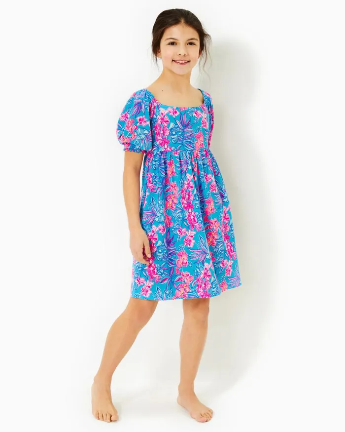 Dresses and Rompers Girls Lilly Pulitzer Girls Mini Delaney Dress Cumulus Blue Orchid Oasis