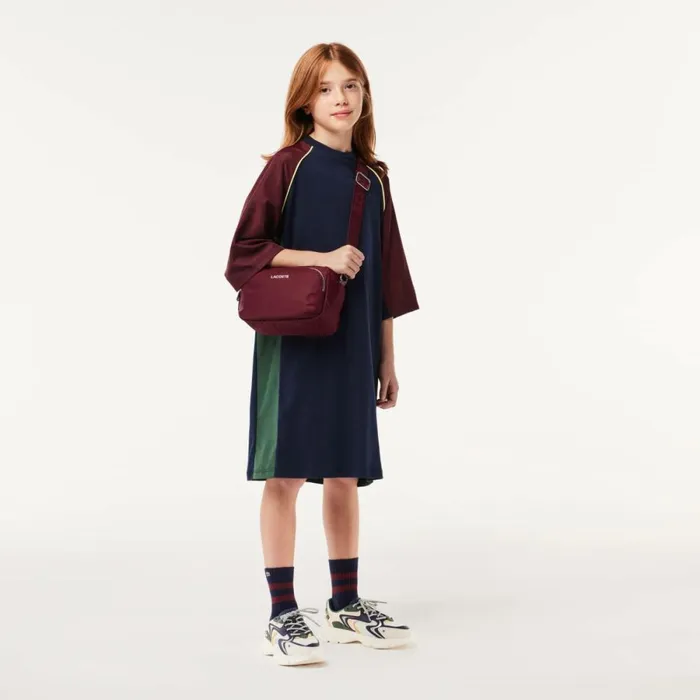 Dresses and Skirts Kids Lacoste Kids039 Contrast Panel Cotton TShirt Dress Bordeaux Flashy Yellow Navy Blue Dark Green Kti