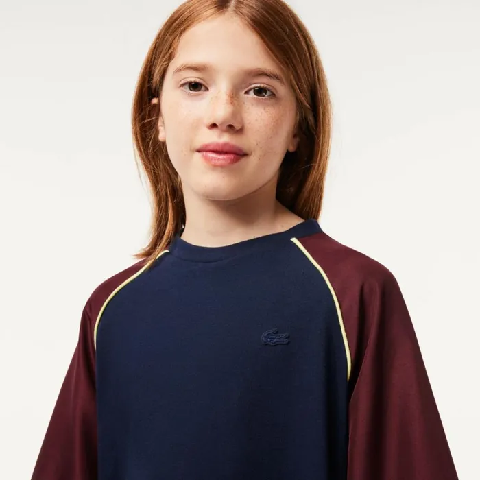 Dresses and Skirts Kids Lacoste Kids039 Contrast Panel Cotton TShirt Dress Bordeaux Flashy Yellow Navy Blue Dark Green Kti