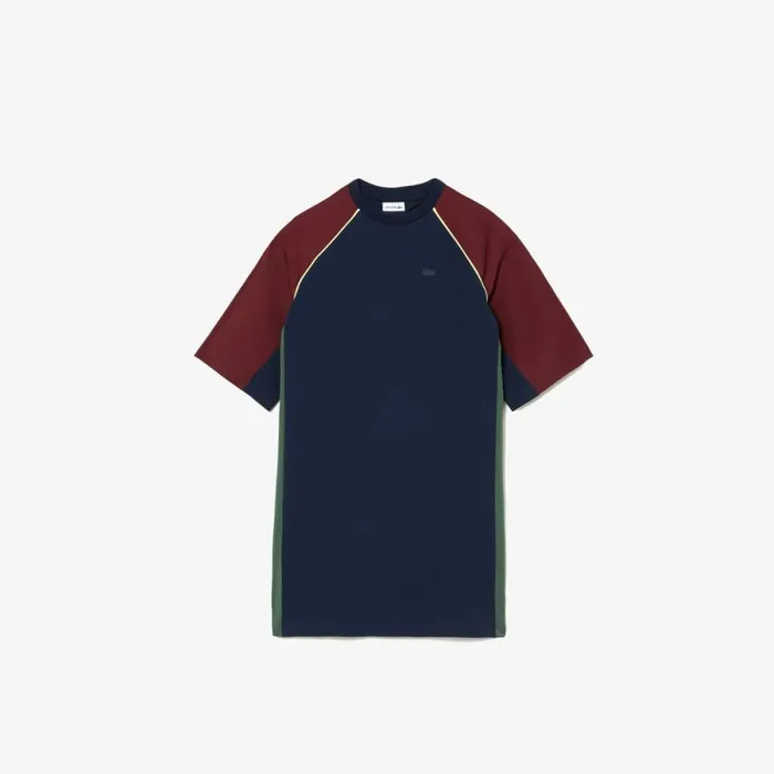 Dresses and Skirts Kids Lacoste Kids039 Contrast Panel Cotton TShirt Dress Bordeaux Flashy Yellow Navy Blue Dark Green Kti