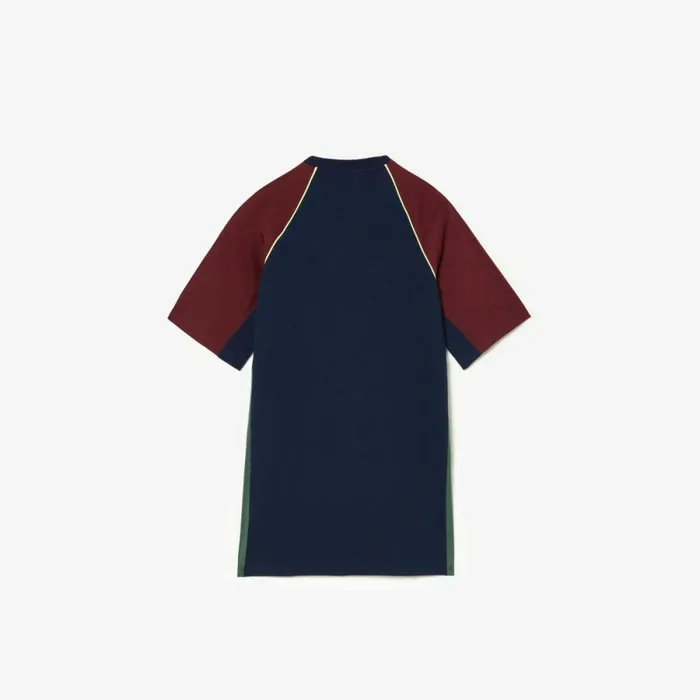 Dresses and Skirts Kids Lacoste Kids039 Contrast Panel Cotton TShirt Dress Bordeaux Flashy Yellow Navy Blue Dark Green Kti