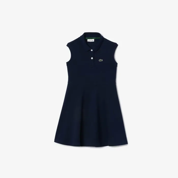 Dresses and Skirts Kids Lacoste Kids039 Fit and Flare Stretch Piqu Polo Dress Navy Blue 166