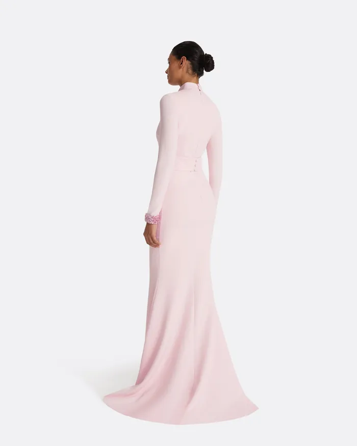 Dresses Kamala Pale Pink and Curled Leaf Embroidery Long Dress Barely Pink 8211 Safiyaa Women