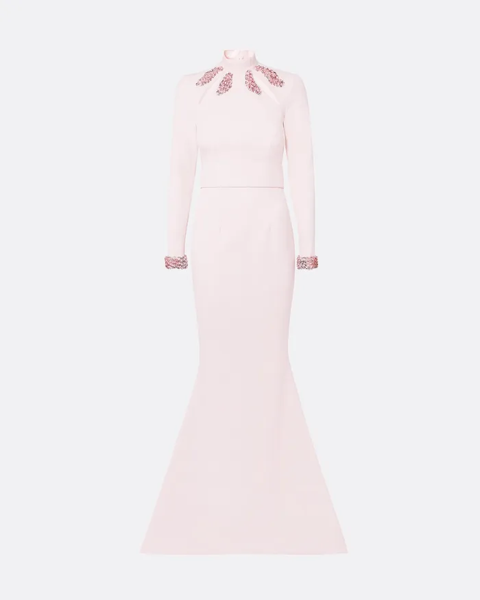 Dresses Kamala Pale Pink and Curled Leaf Embroidery Long Dress Barely Pink 8211 Safiyaa Women