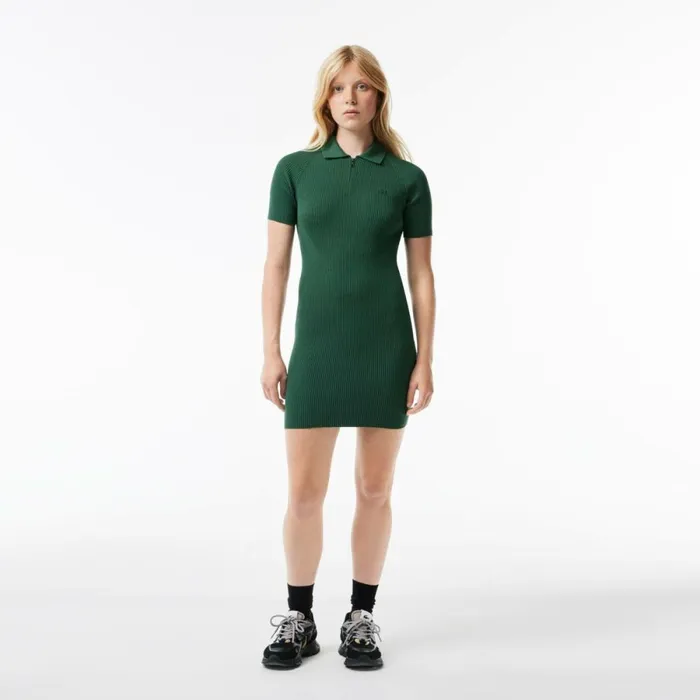 Dresses Women Lacoste Womens Knit Polo Dress Dark Green Smi