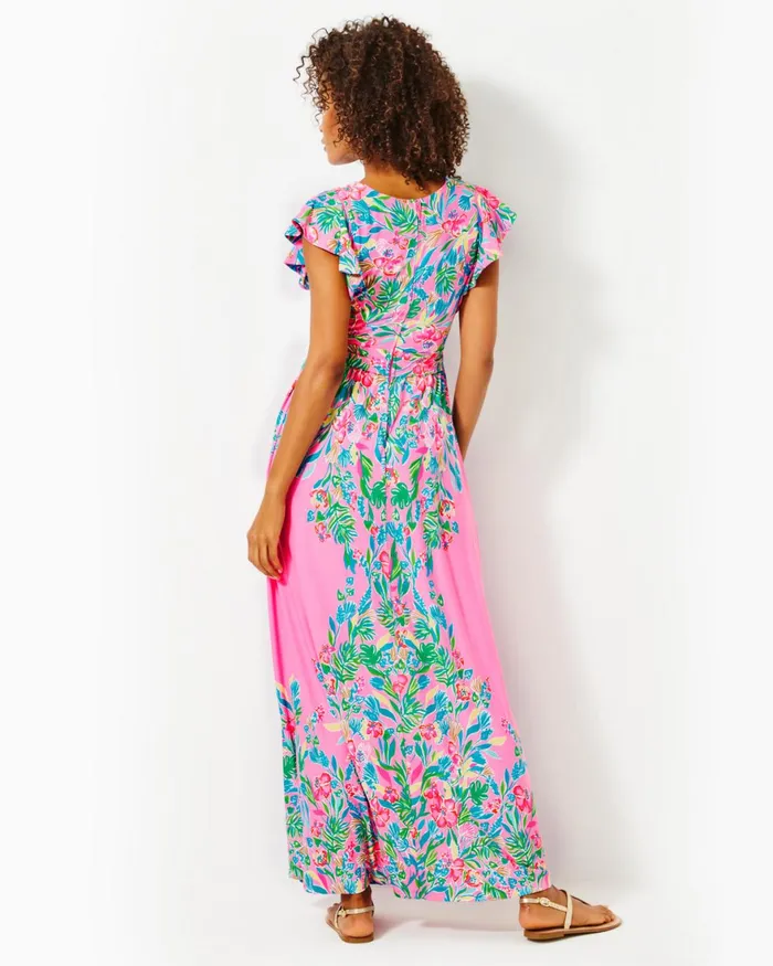Dresses Women Lilly Pulitzer Shawnlee Elbow Sleeve OffTheShoulder Cotton Midi Dress Cerise Pink Safari Sunset
