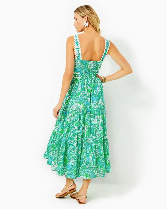Dresses Women Lilly Pulitzer Shawnlee Elbow Sleeve OffTheShoulder Cotton Midi Dress Cerise Pink Safari Sunset