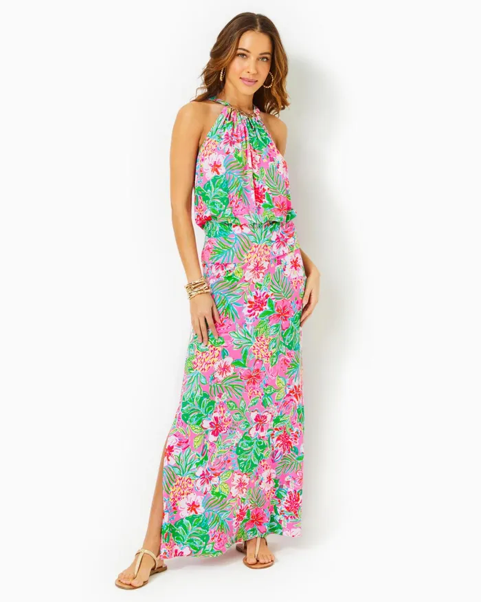 Dresses Women Lilly Pulitzer Shawnlee Elbow Sleeve OffTheShoulder Cotton Midi Dress Cerise Pink Safari Sunset