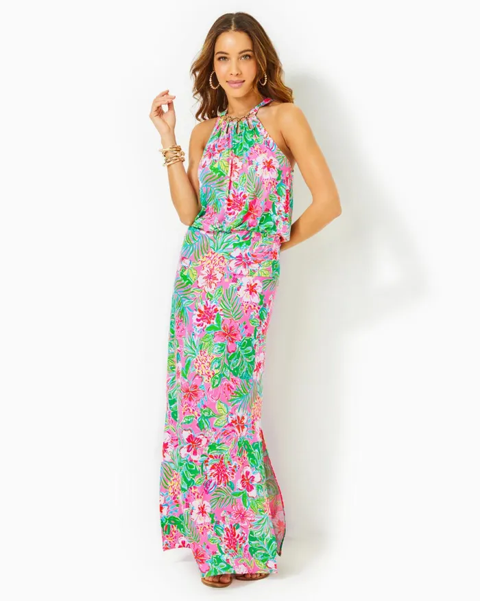 Dresses Women Lilly Pulitzer Shawnlee Elbow Sleeve OffTheShoulder Cotton Midi Dress Cerise Pink Safari Sunset