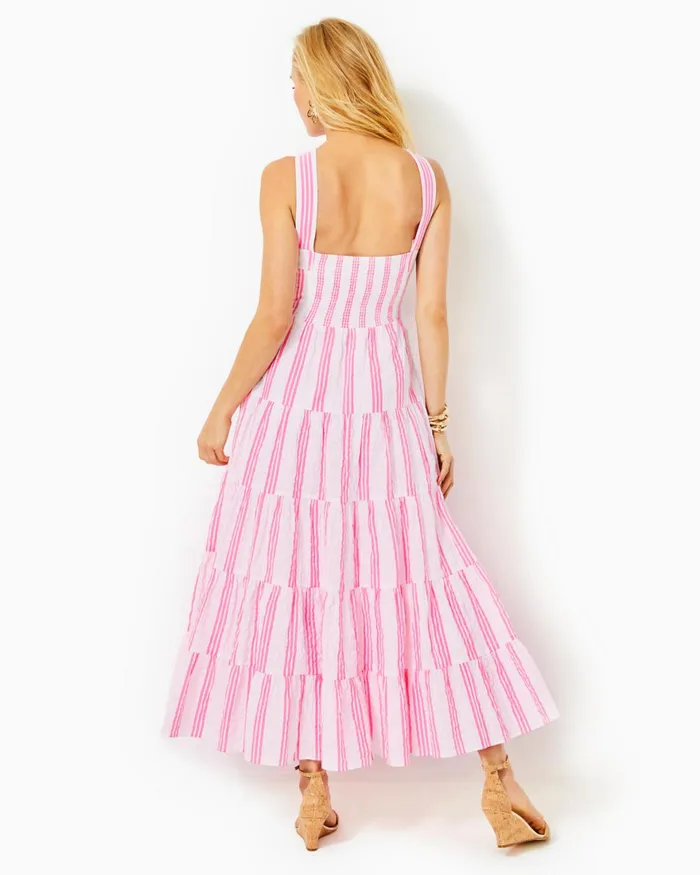 Dresses Women Lilly Pulitzer Shawnlee Elbow Sleeve OffTheShoulder Cotton Midi Dress Cerise Pink Safari Sunset