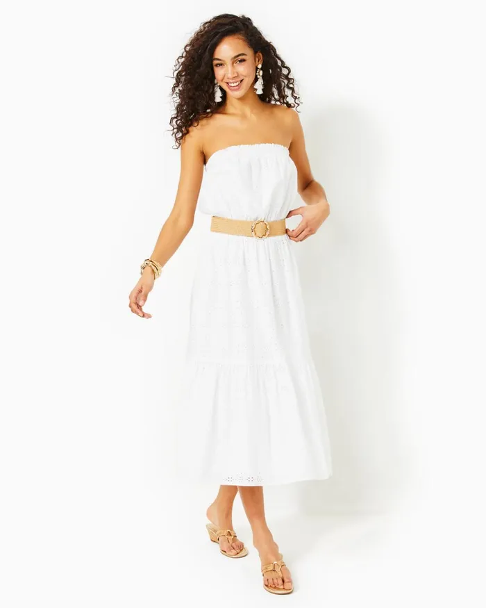 Dresses Women Lilly Pulitzer Shawnlee Elbow Sleeve OffTheShoulder Cotton Midi Dress Cerise Pink Safari Sunset