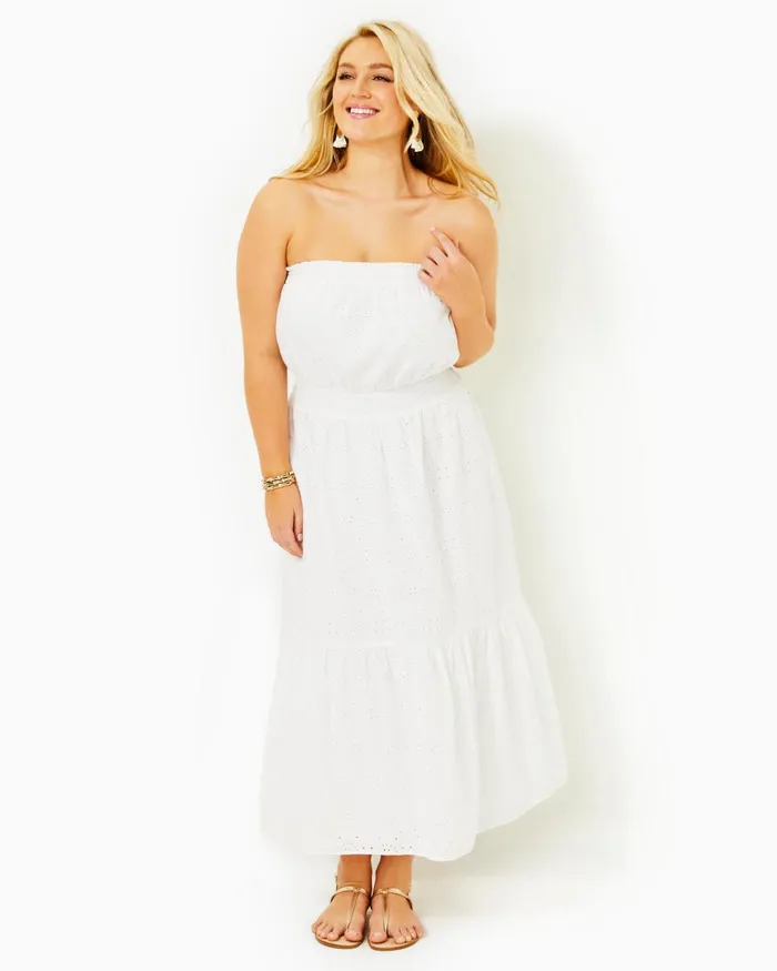 Dresses Women Lilly Pulitzer Shawnlee Elbow Sleeve OffTheShoulder Cotton Midi Dress Cerise Pink Safari Sunset