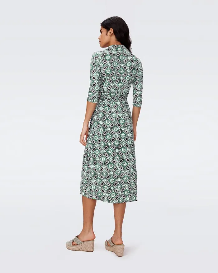 DVF Dresses Women Abigail Silk Jersey Midi Wrap Dress Paper Cut Geo