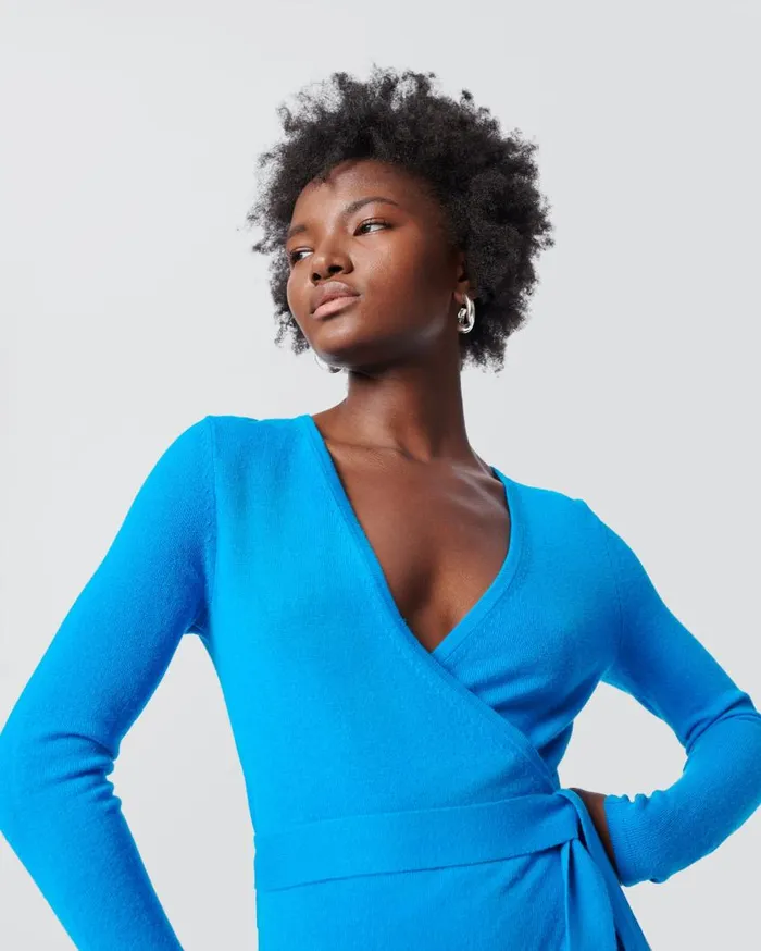 DVF Dresses Women Astrid WoolCashmere Wrap Dress Brilliant Blue