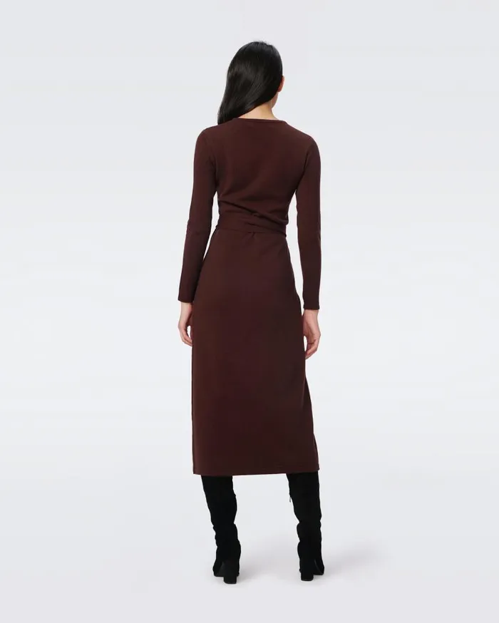 DVF Dresses Women Astrid WoolCashmere Wrap Dress Chestnut Brown