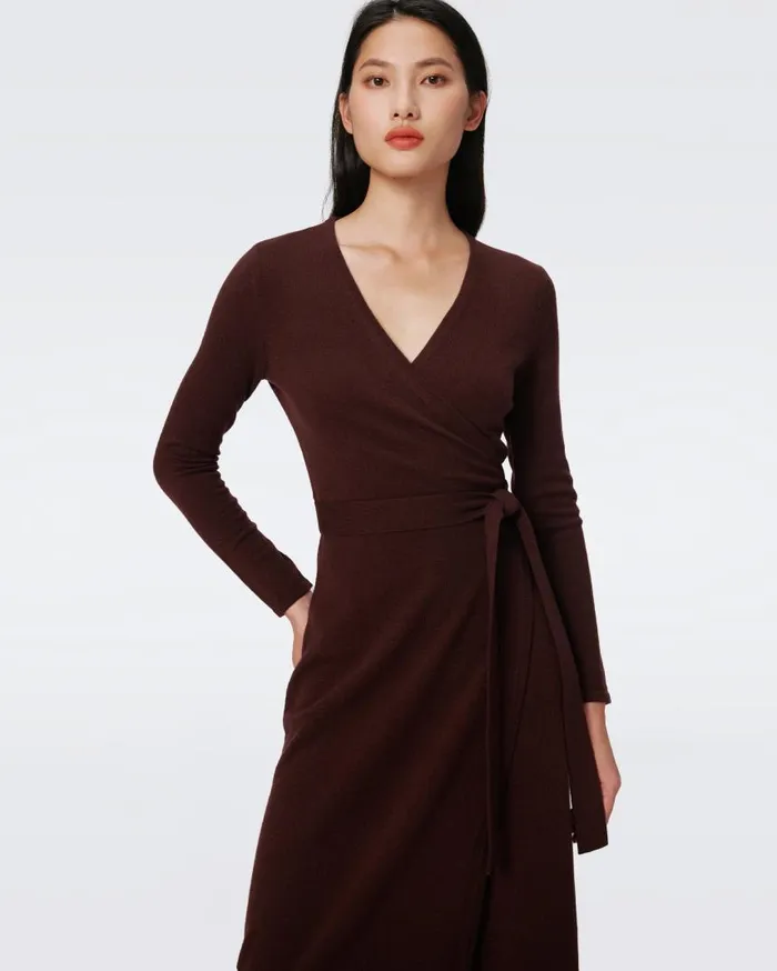 DVF Dresses Women Astrid WoolCashmere Wrap Dress Chestnut Brown