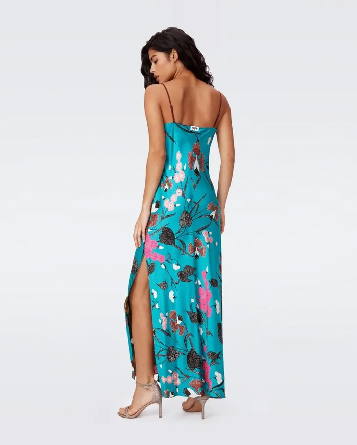 DVF Dresses Women Balbino Reversible Dress Festival Floral Teal And Olive