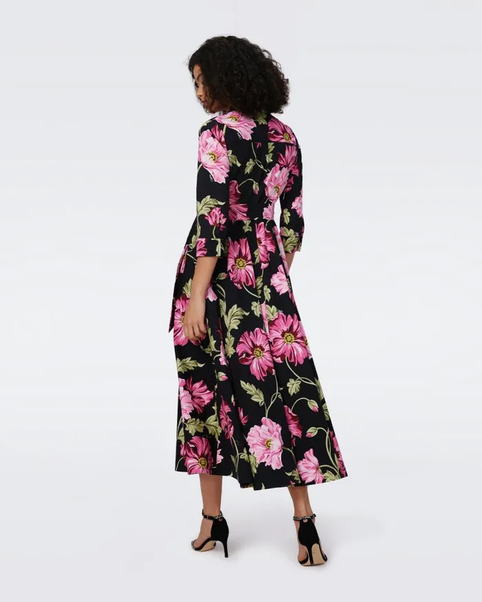 DVF Dresses Women Blaine Cotton Poplin Dress Huge Hendrix Floral Pink