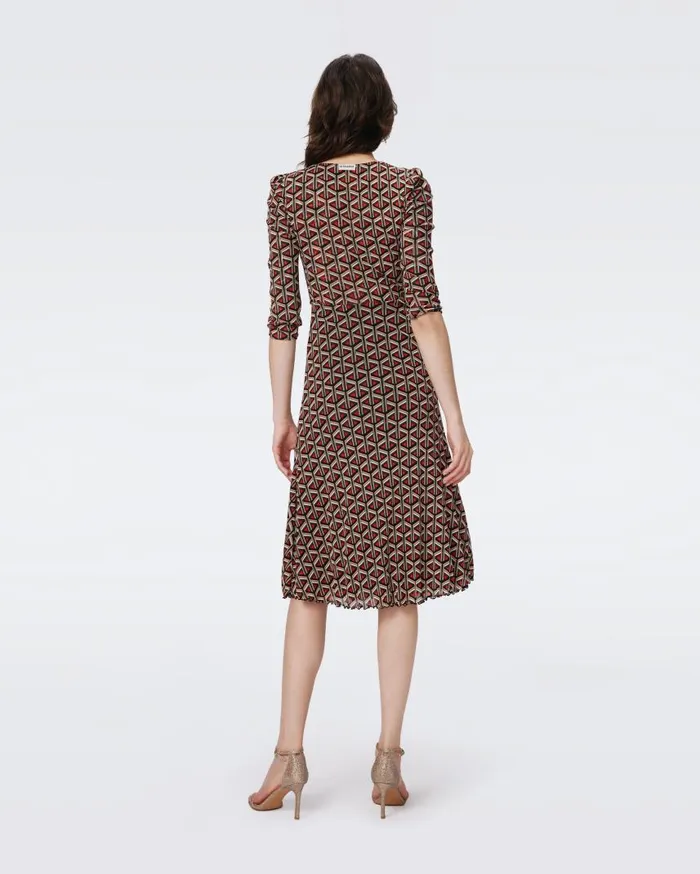 DVF Dresses Women Ivan Reversible Mesh Dress Flutterfly And Tiny Stadium Geo Red