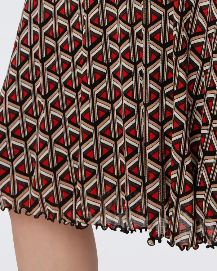 DVF Dresses Women Ivan Reversible Mesh Dress Flutterfly And Tiny Stadium Geo Red