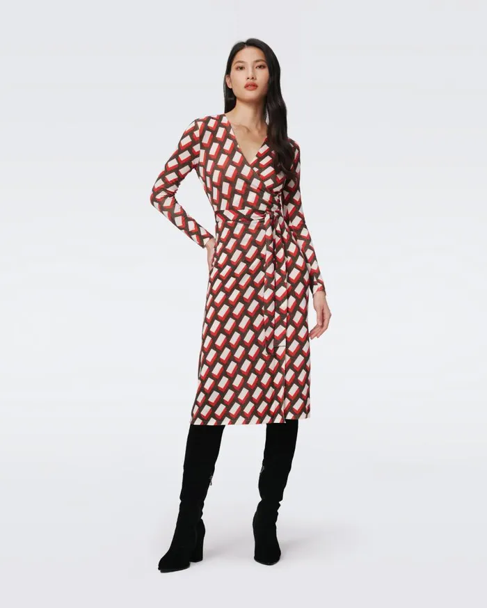 DVF Dresses Women Luella Wool Wrap Dress Blocks Red