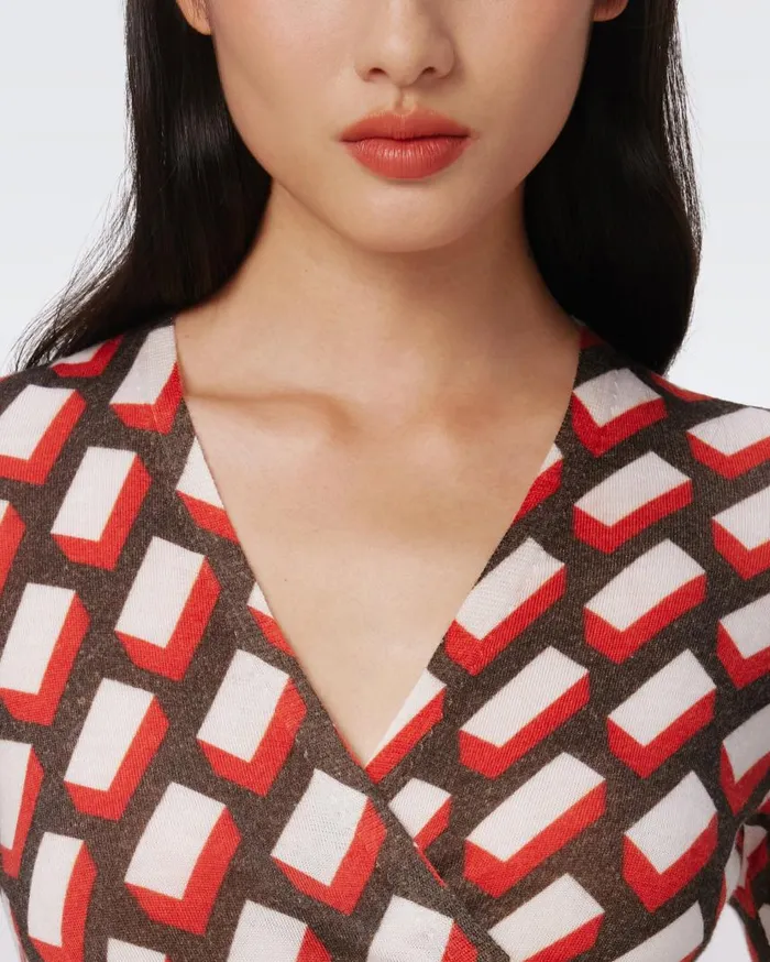 DVF Dresses Women Luella Wool Wrap Dress Blocks Red