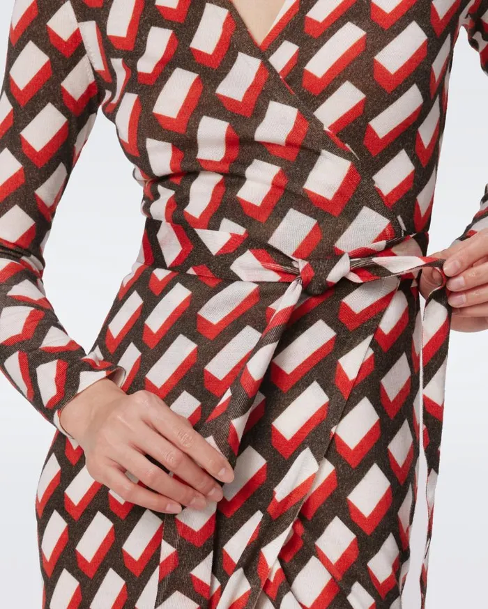 DVF Dresses Women Luella Wool Wrap Dress Blocks Red