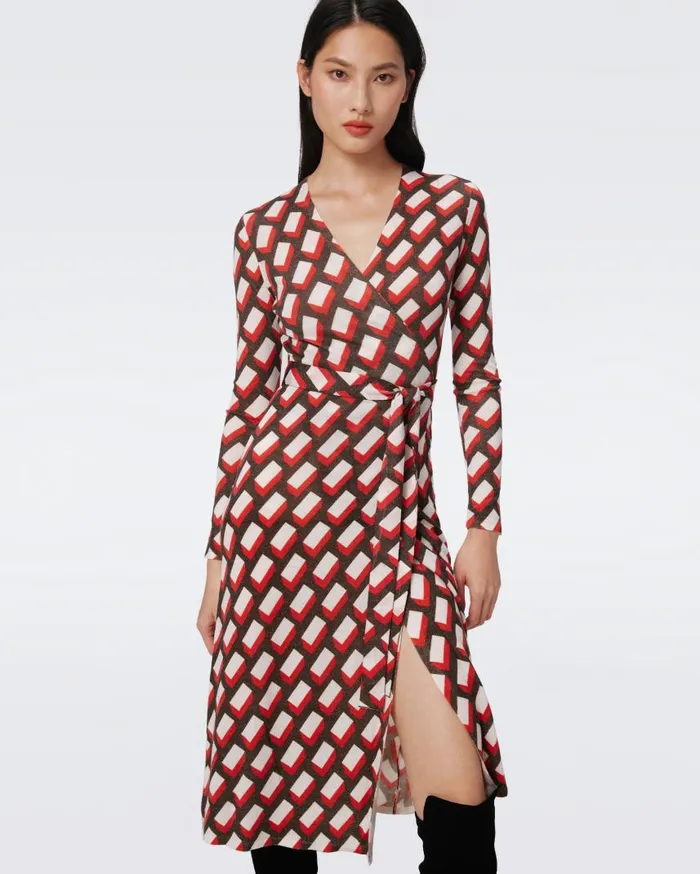 DVF Dresses Women Luella Wool Wrap Dress Blocks Red