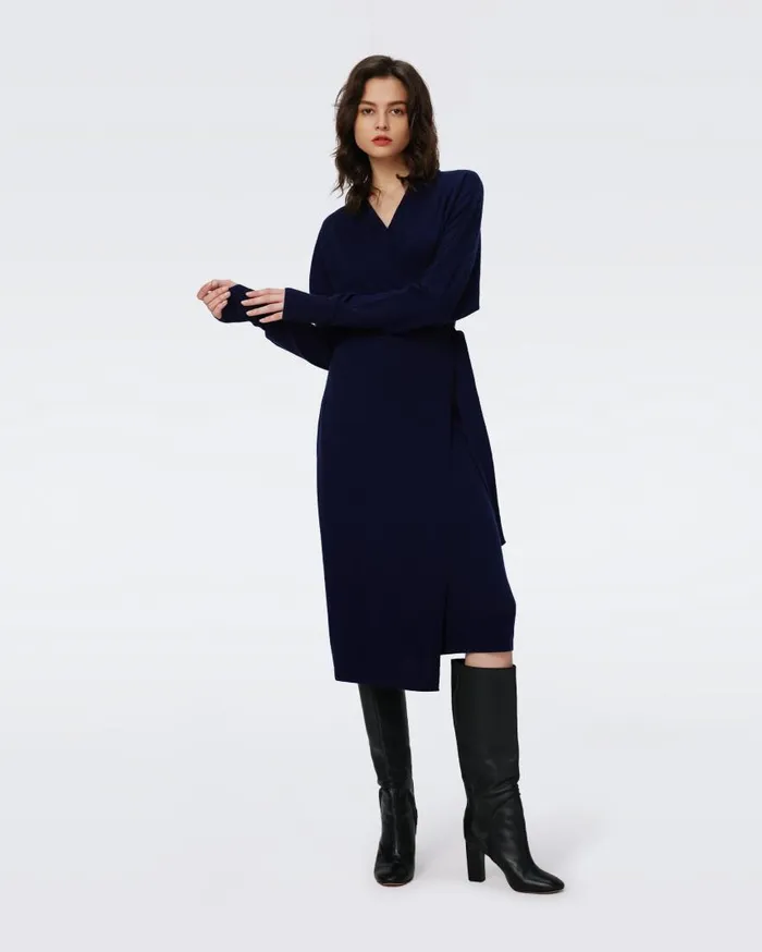 DVF Dresses Women Mac WoolCashmere Dress Navy