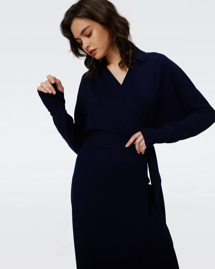 DVF Dresses Women Mac WoolCashmere Dress Navy
