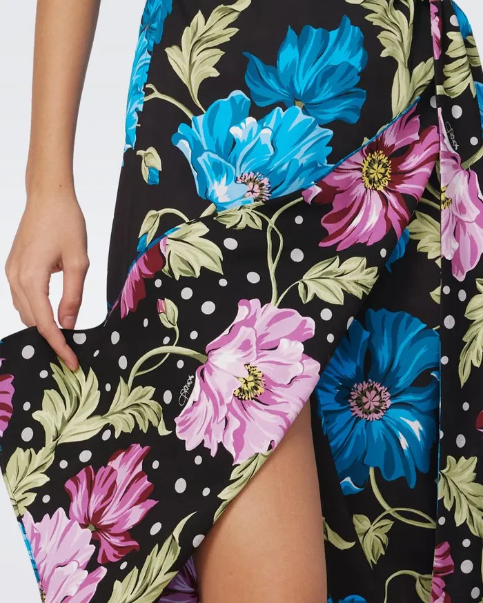 DVF Dresses Women Rosalina Reversible Wrap Dress Hendrix Floral Pink Dot And Teal