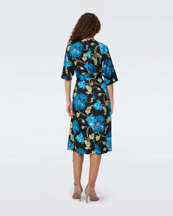 DVF Dresses Women Rosalina Reversible Wrap Dress Hendrix Floral Pink Dot And Teal