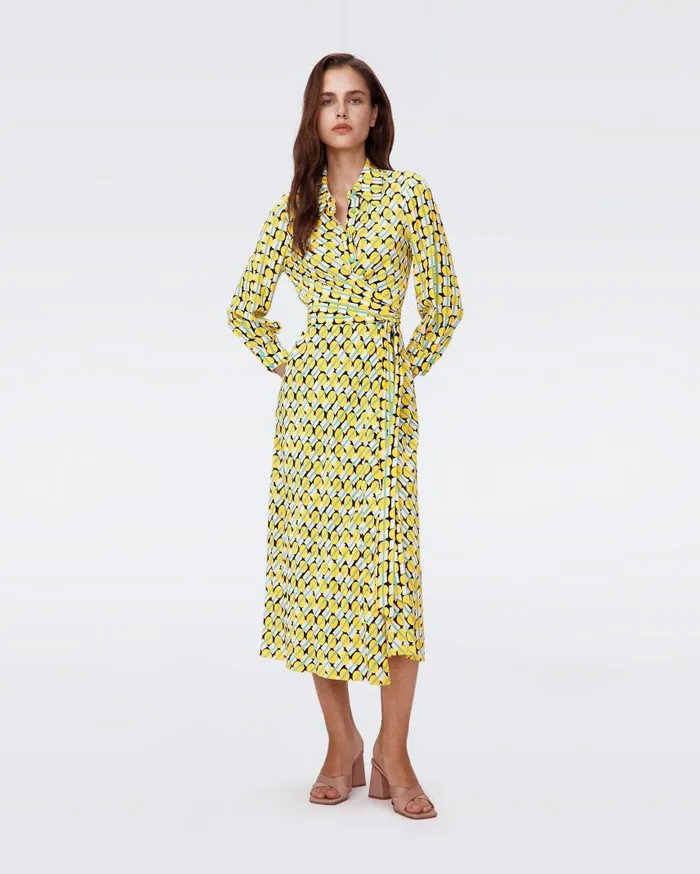 DVF Dresses Women Tori Wrap Dress Tiny Maypole Yellow