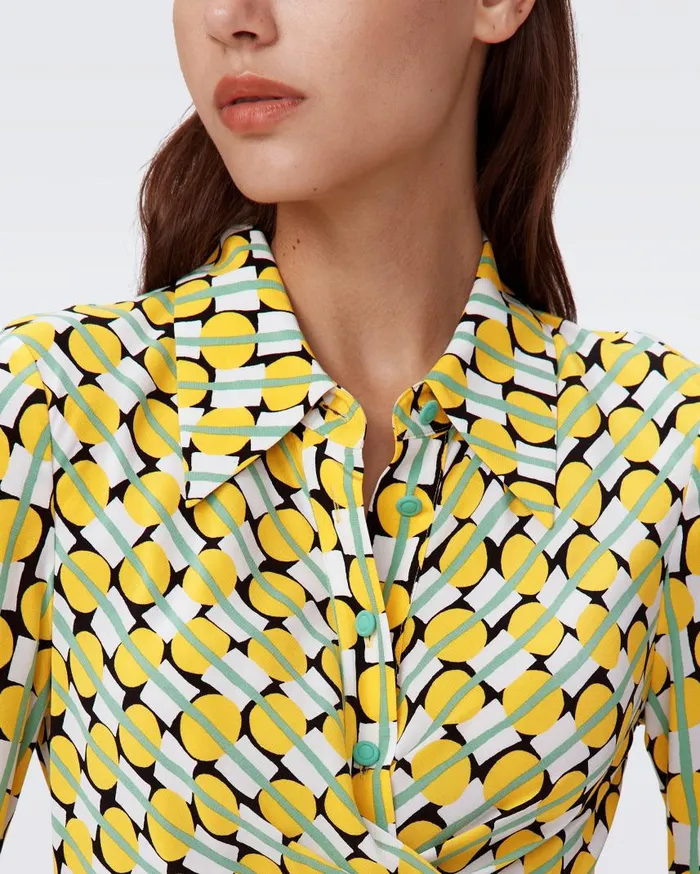 DVF Dresses Women Tori Wrap Dress Tiny Maypole Yellow