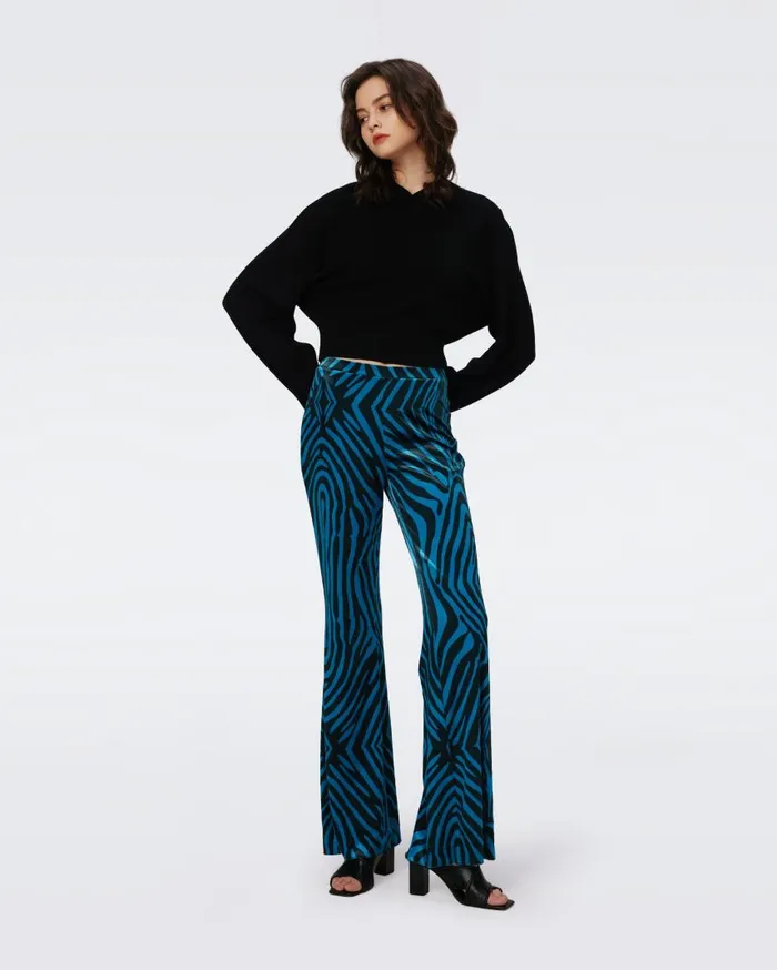 DVF Pants and Shorts Women Ruthette Velvet Pants Huge Zebra Blue